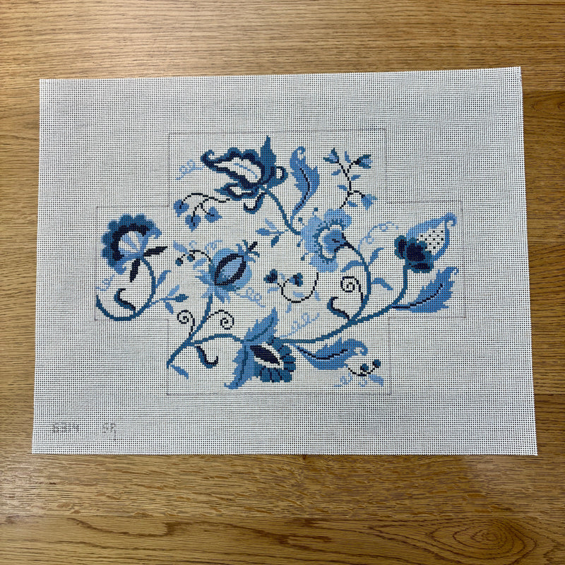 Crewel Floral, Blues, Brick Cover - 13 mesh