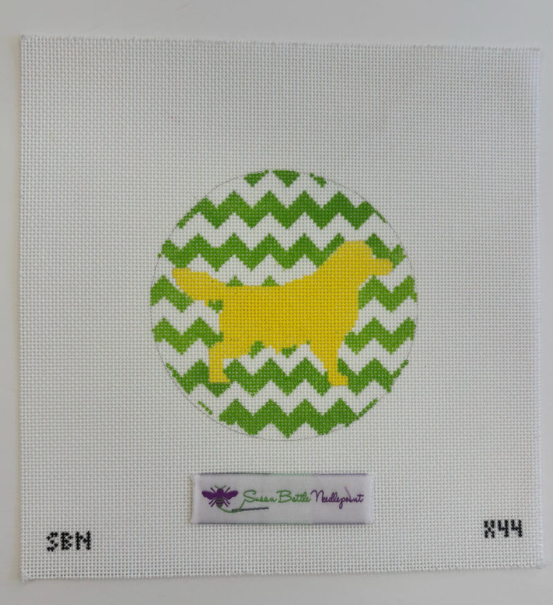 Golden Retriever on Green Chevron