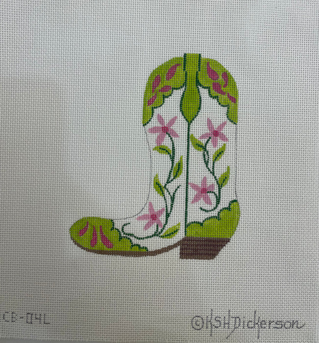 Green and pink  flowers cowboy boot