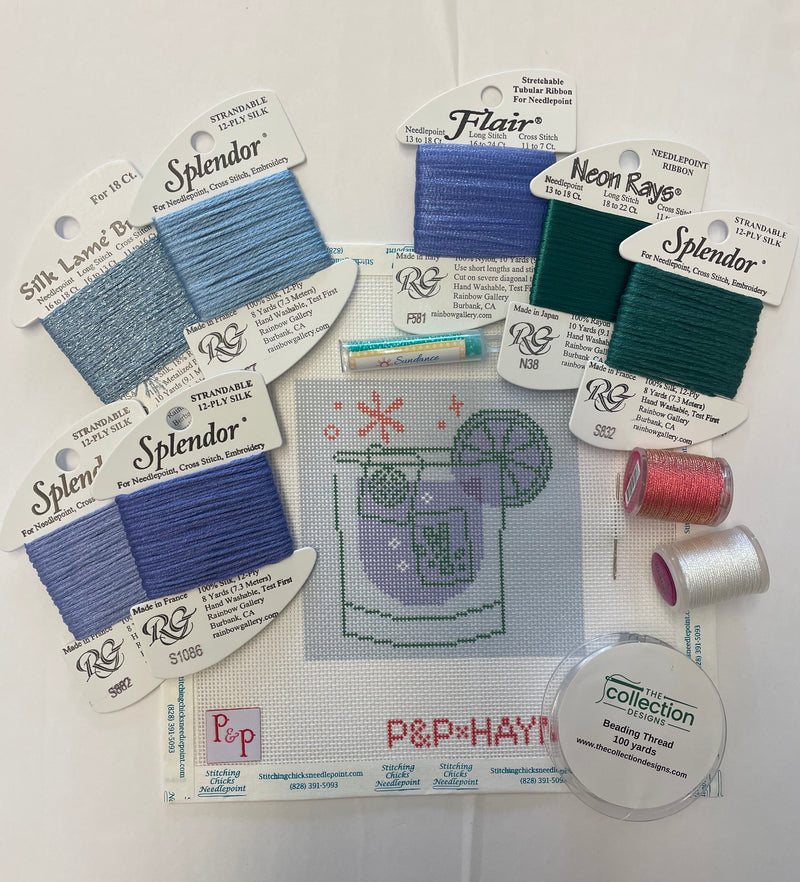 Blue Mahjong Cocktail Coaster with Stitch Guide Kit