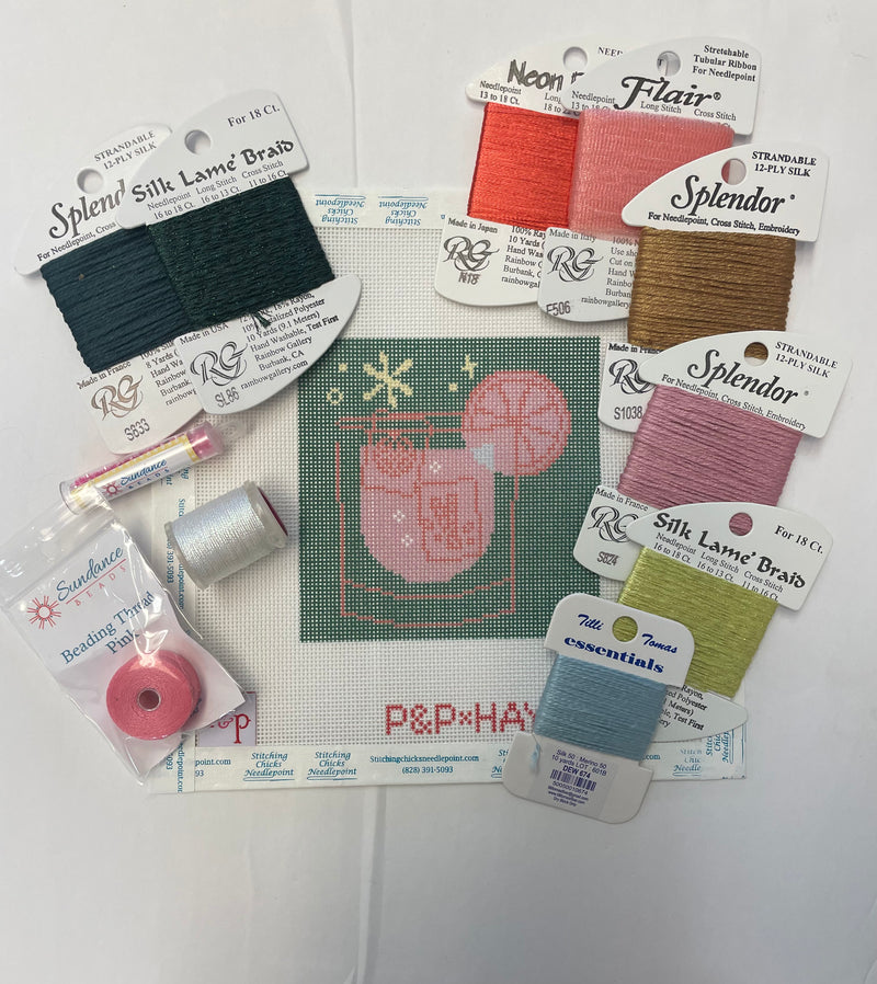 Green Mahjong Cocktail Coaster with Stitch Guide Kit