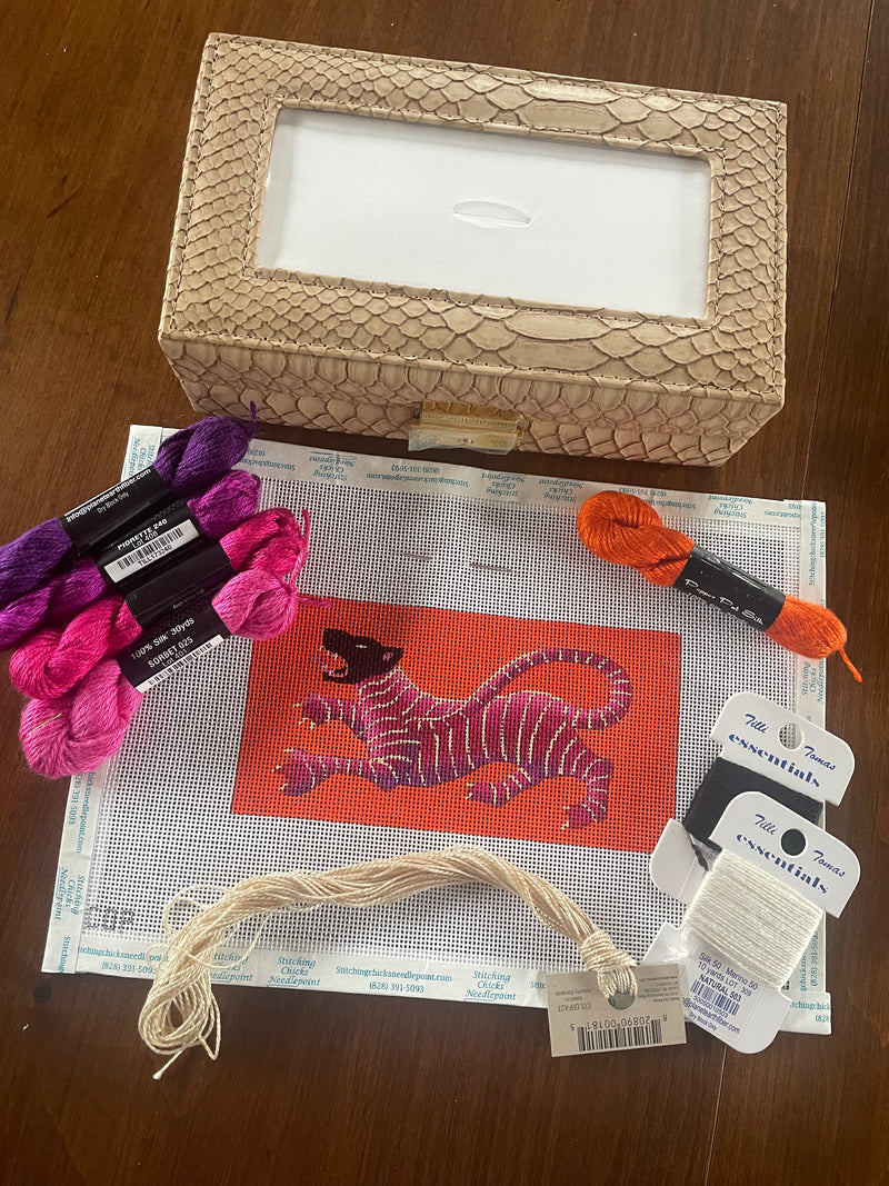 Pink Tiger on Orange with Jewelry Case  Kit