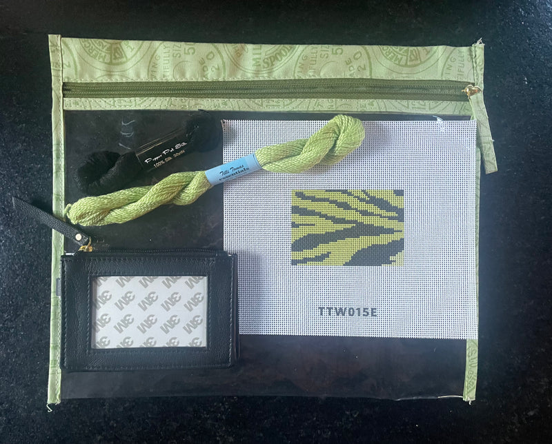 Green and Black Zebra-print canvas with leather zippered coin