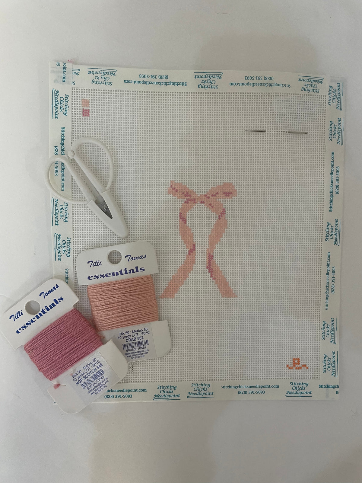 Pink Bow Kit — Stitching Chicks Needlepoint