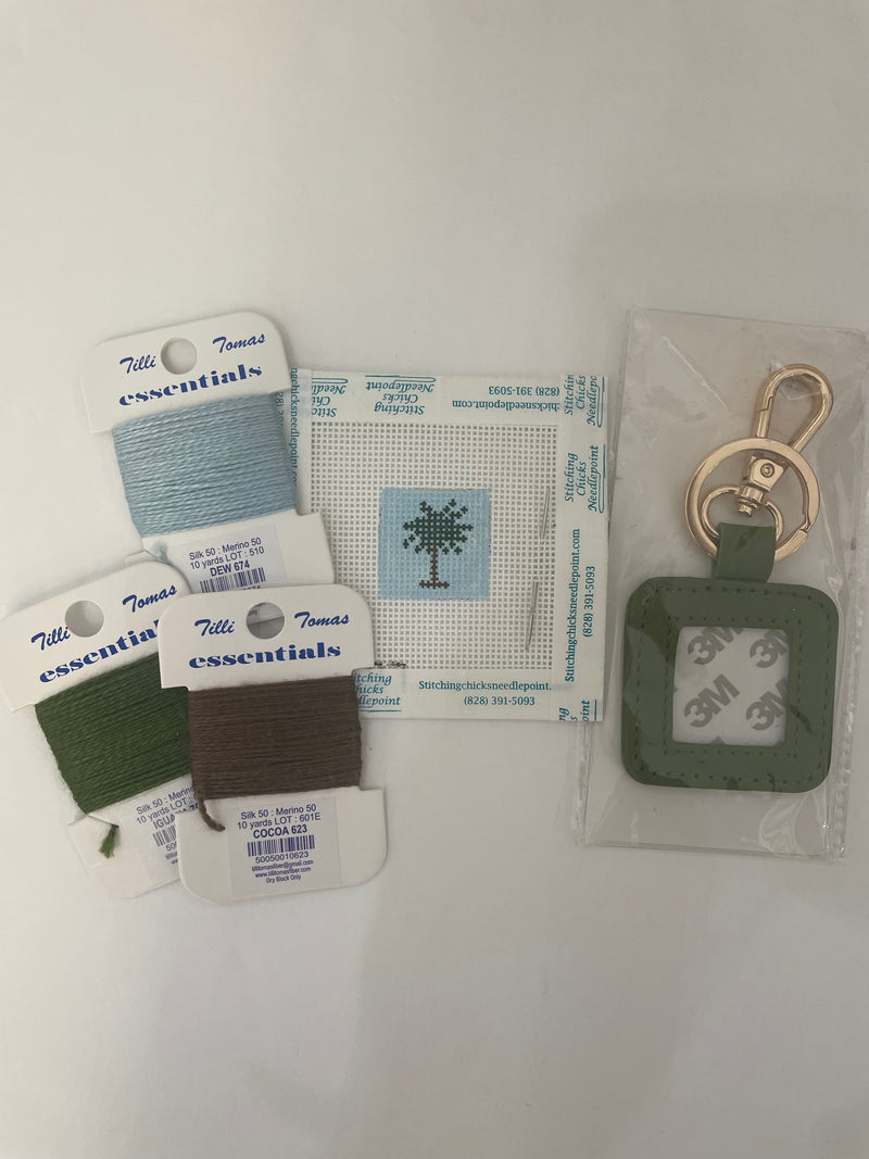 Palm Tree w/ Olive Leather Key Fob