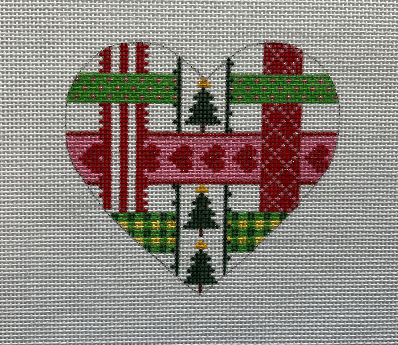 Christmas Ornament – Mini Heart – Woven Ribbons in Christmas colors