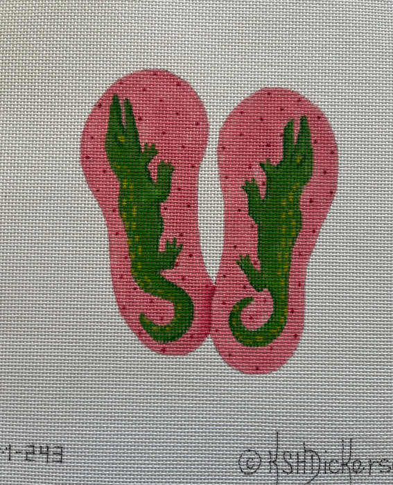 Mini Flip Flop – Green Gators on Hot Pink (stitch guide available)