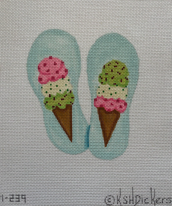 Mini Flip Flop – Ice Cream Cones – pinks, greens & tans on Sky (stitch guide available)