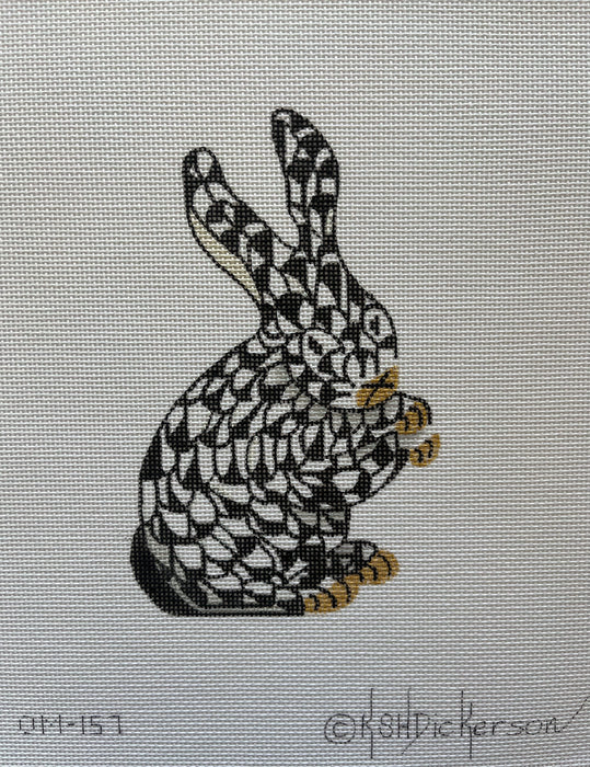 Mini Herend-style Standing Bunny – black w/ gold