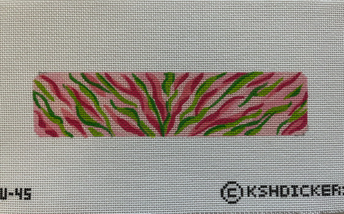 Cuff – Zebra Stripes – pinks & greens on light pinks bkgd.