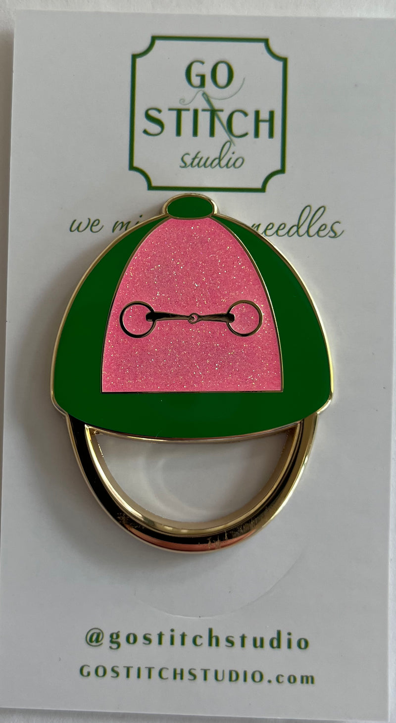 Pink & Green Jockey Hat w/Glitter Needle Minder