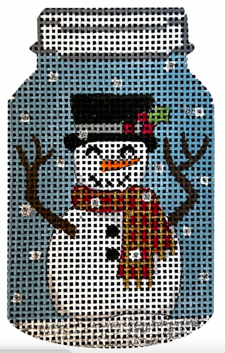 Snowman in Top Hat in Mason Jar