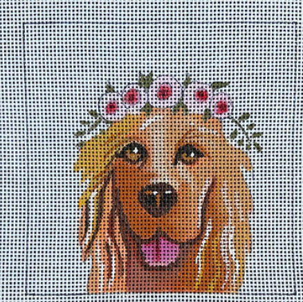 Golden Dog with Floral Crown