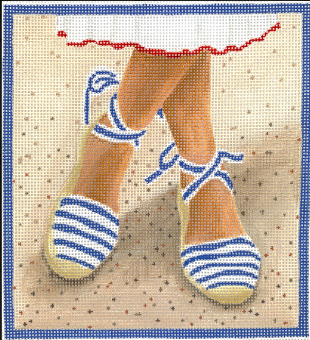 Here's Looking at Shoe - French Striped Espadrilles w/ Ankle Ties - French blue and white