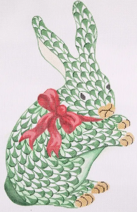 Fishnet Standing Emerald Bunny w/ Red Bow - Herend Inspired