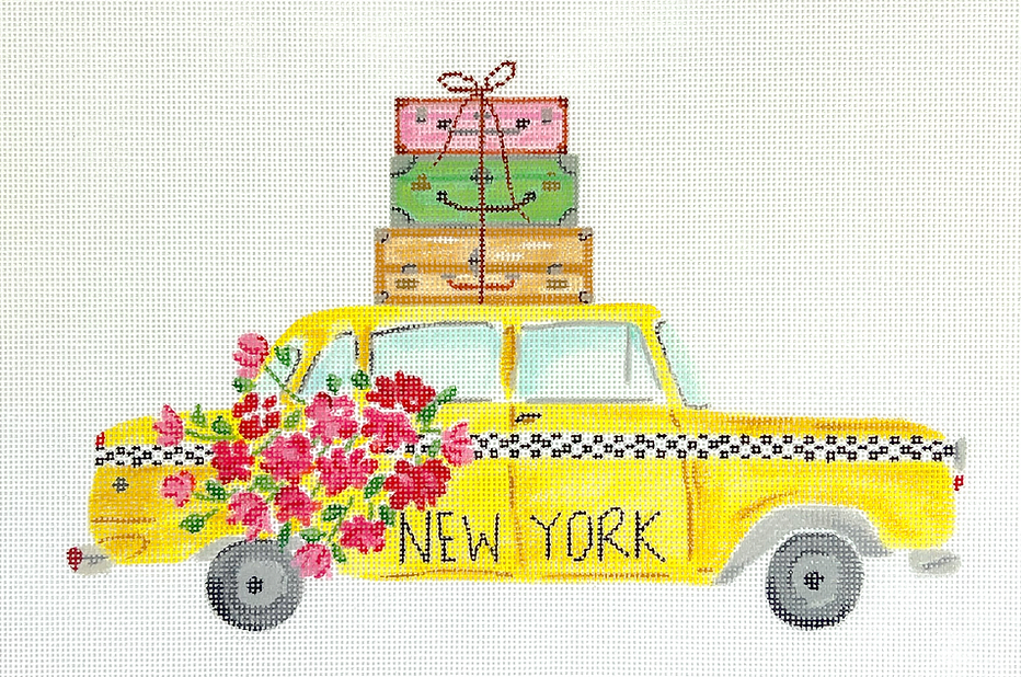 New York Yellow Cab  w/Flowers and Suitcases