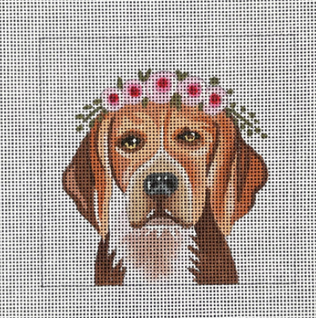 Brown Dog with Floral Crown