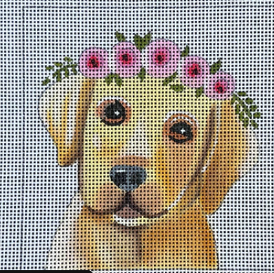 Golden Puppy with Floral Crown