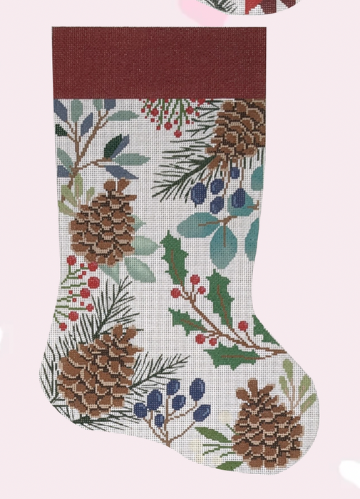 White Stocking with Pinecones