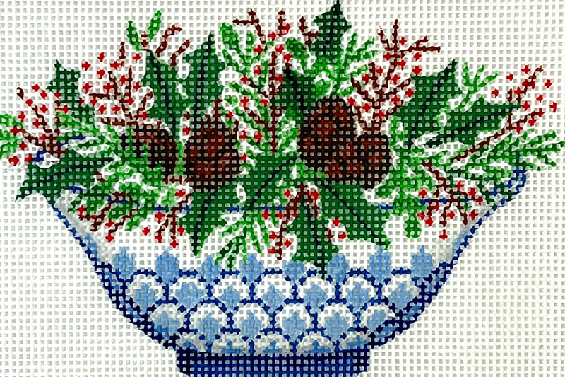 Mini Chinoiserie Bowl - blues with Christmas greenery and pine cones
