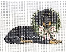 Dachshund with Bow and Wreath