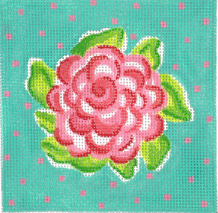 Lilly-inspired Rose w/Dots- pink & green on turquoise (Fits Square Jewelry Box Lid)