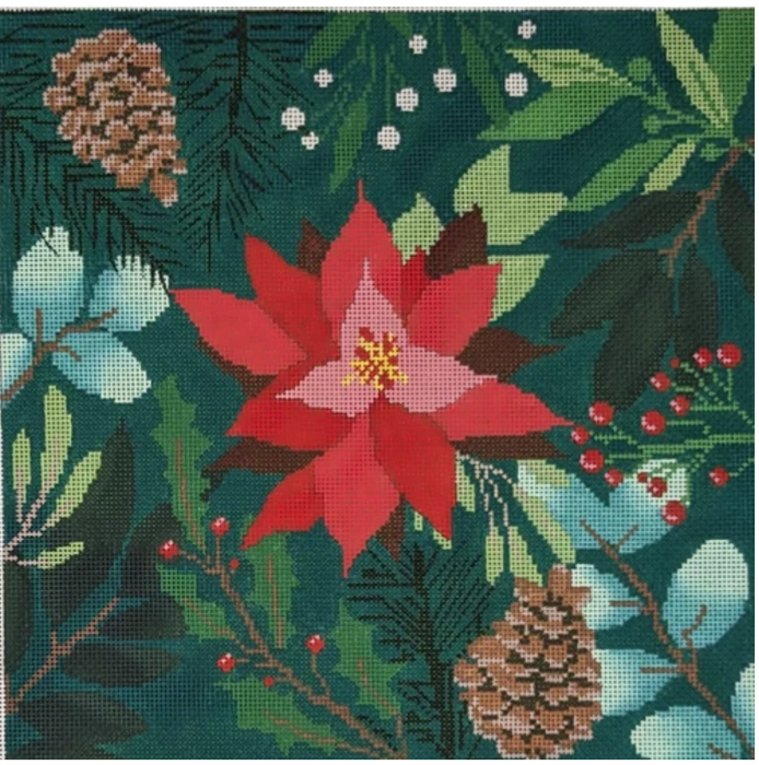 Botanical Pillow-Green w/ Red Flower