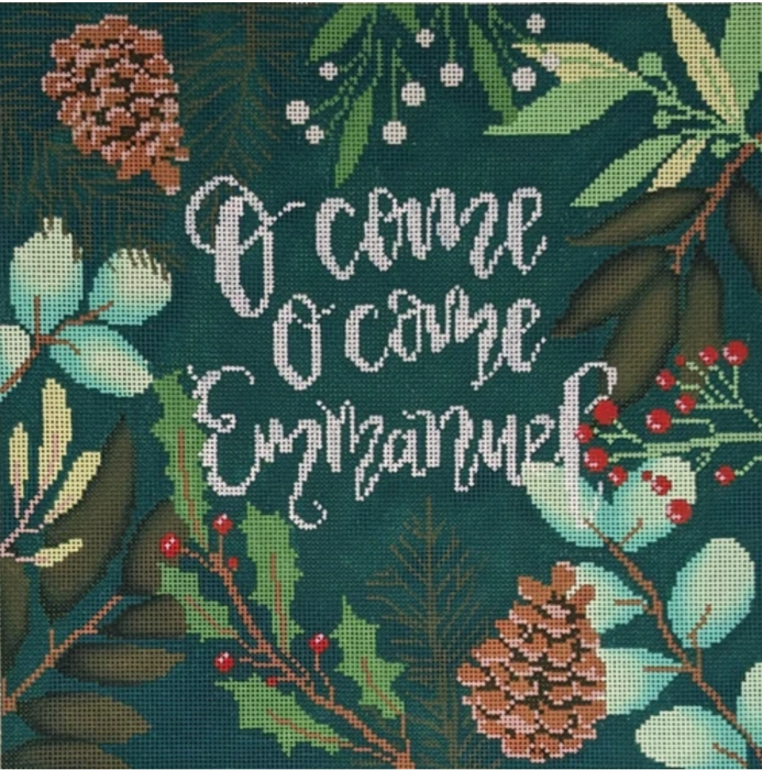 Green Botanical Pillow- O Come O Come Emmanuel