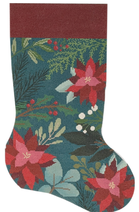 Green Stocking with Red Flowers