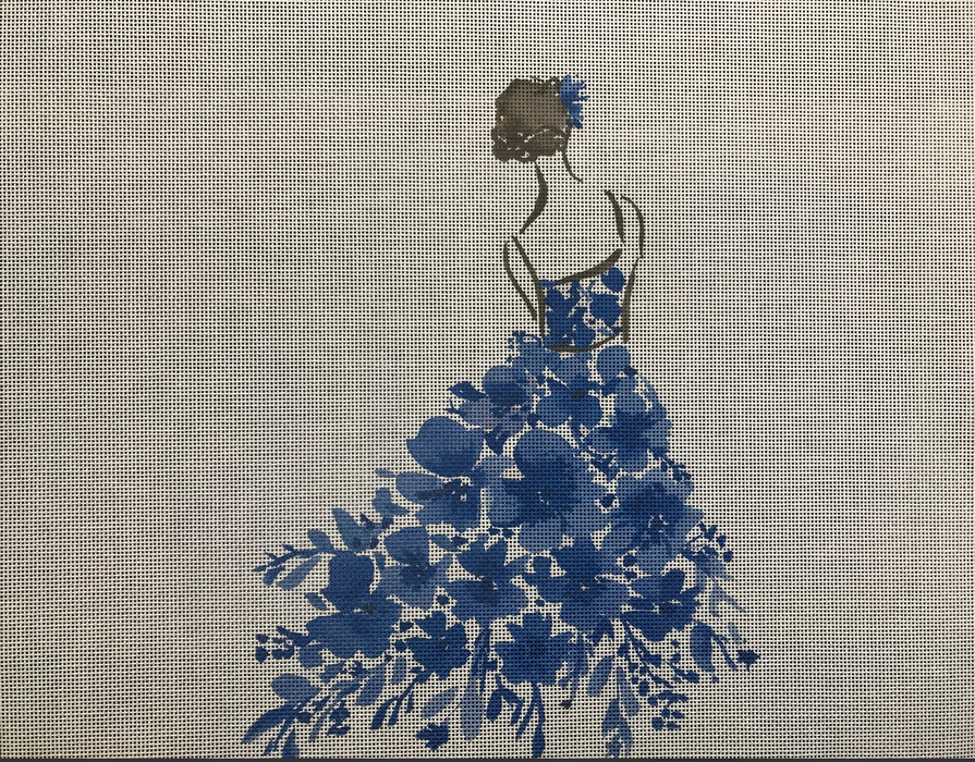 Lady w/Blue Flowers