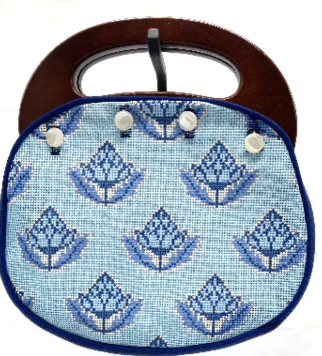 Block Print in Blue - Needlepoint Bermuda Bag Cover