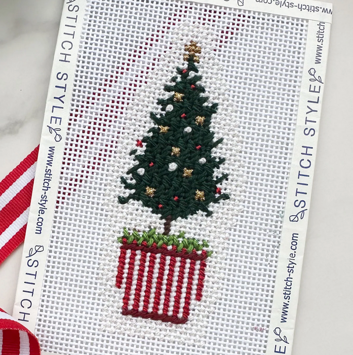 Christmas Tree in Red and White Pot