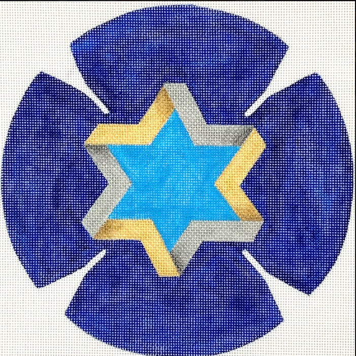 Kippah – Star of David – golds & silvers on deep blue