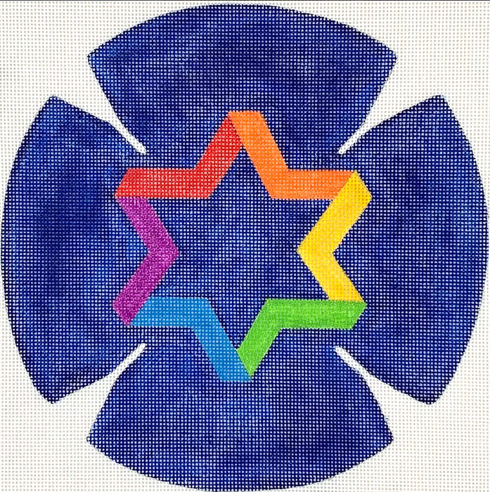 Kippah – Rainbow Star of David – multi on deep blue