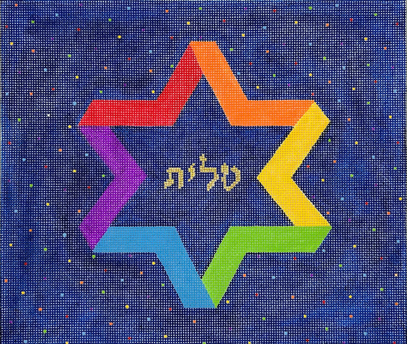 Tallis Bag – Stylized Rainbow Star of David w/ Colorful Dots – multi on midnight blue