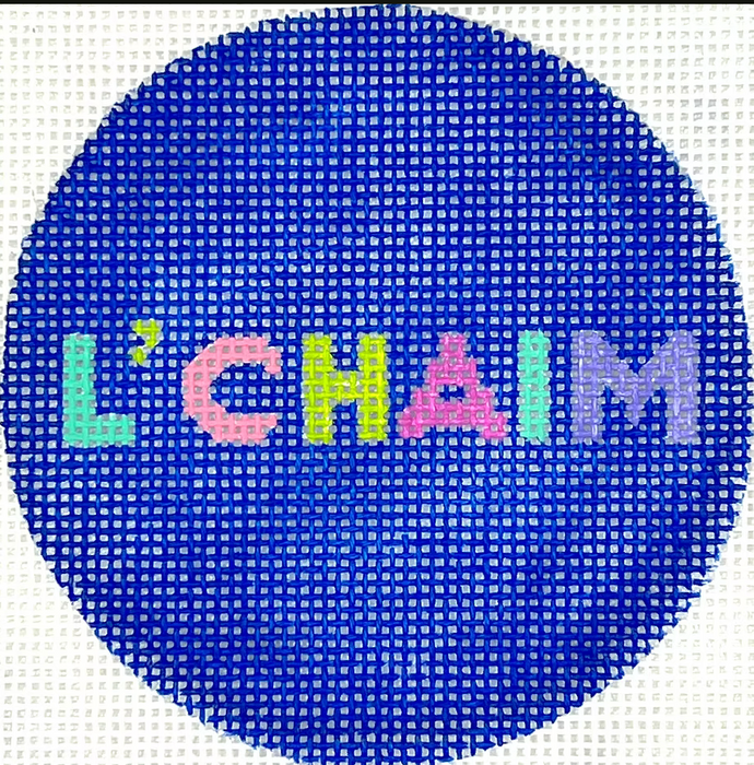 3” Round – L’CHAIM – bright letters on blue