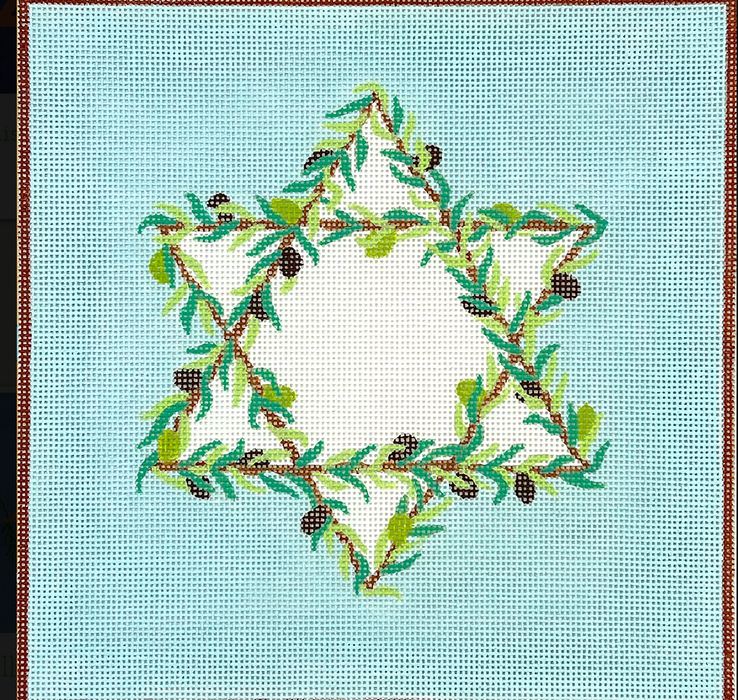 Tefillin Bag – Double Interlocking Star of David – golds & silvers on deep blue