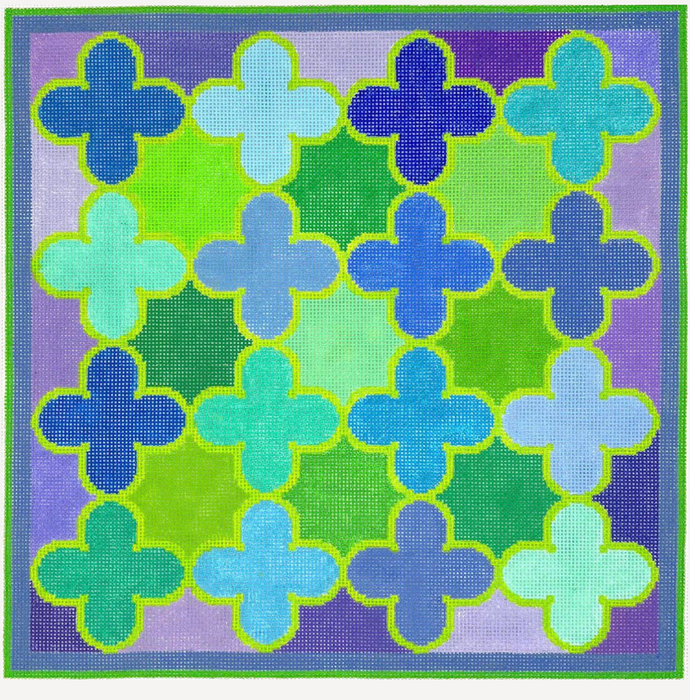 Moroccan Tiles – Quatrefoils in blues, greens, turquoise & lavender