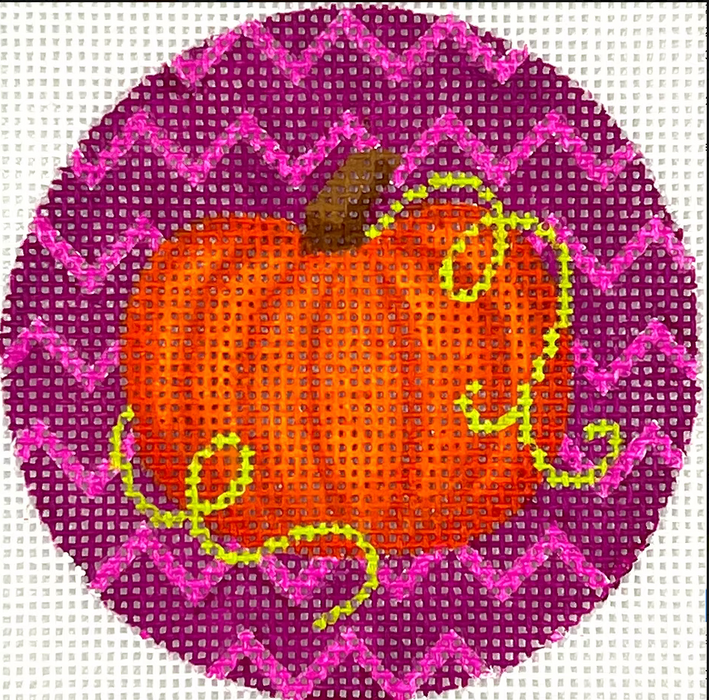 Halloween Mini – Pumpkin w/ Vines on Purple Zigzag Background