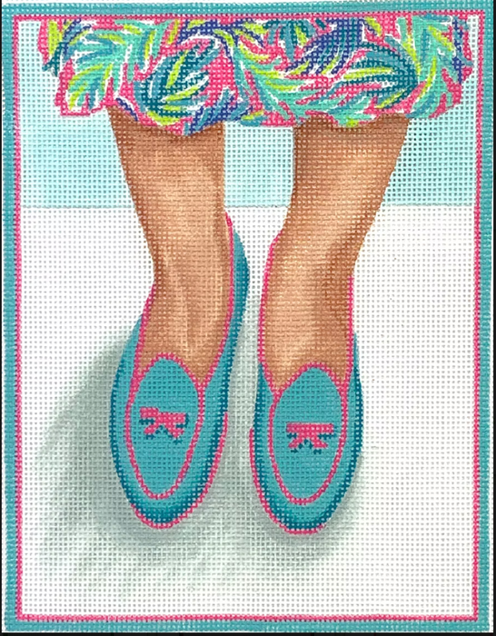 Here’s Looking At Shoe – Belgian Loafers w/ Lilly Dress – turquoise & hot pink    NEW!!