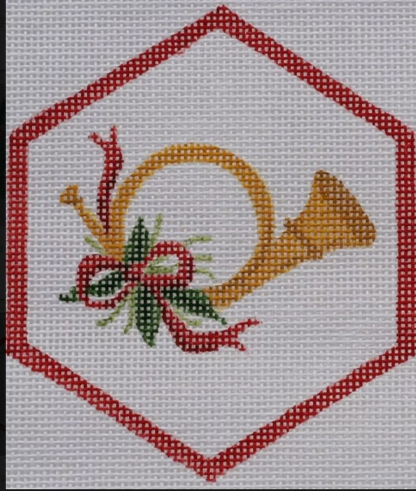 Christmas Ornament – Hunting Horn w/ Greenery & Ribbon