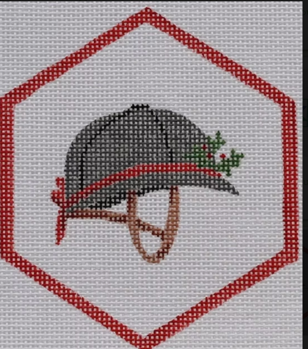 Christmas Ornament – Riding Helmet w/ Greenery & Ribbon