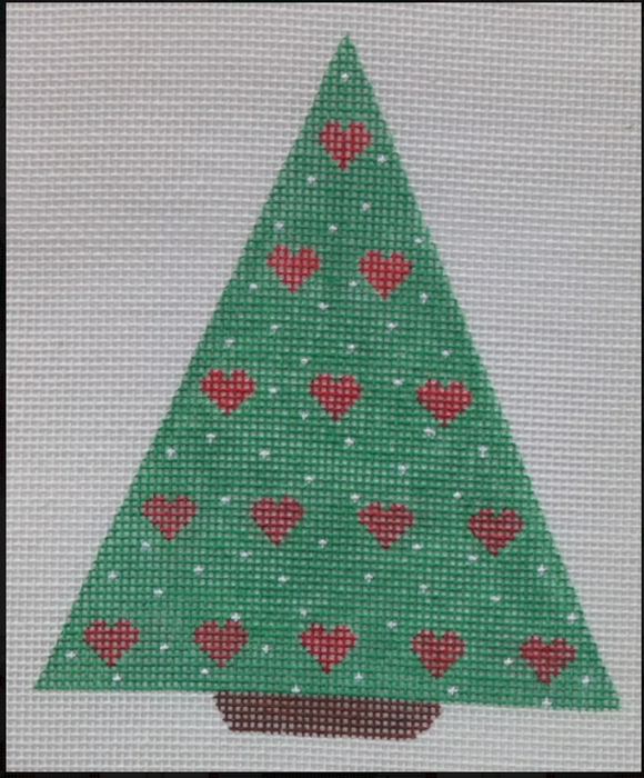 Christmas Ornament – Hearts Tree – red on green