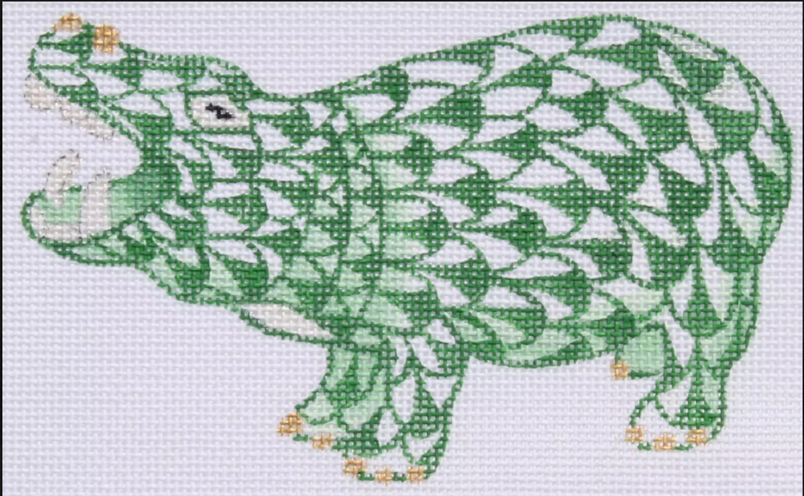 Mini Herend-style Hippo – emerald w/ gold