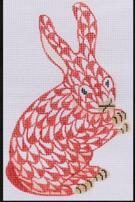 Mini Herend-style Standing Bunny – cinnabar w/ gold