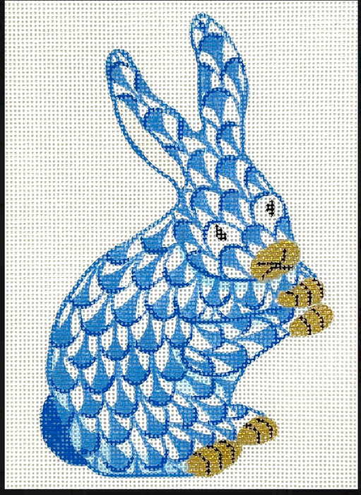Mini Herend-style Standing Bunny – blue w/ gold