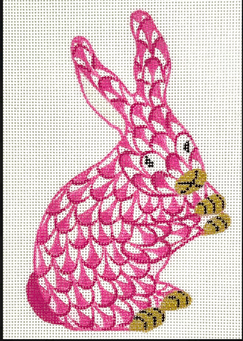 Mini Herend-style Standing Bunny – pink w/ gold