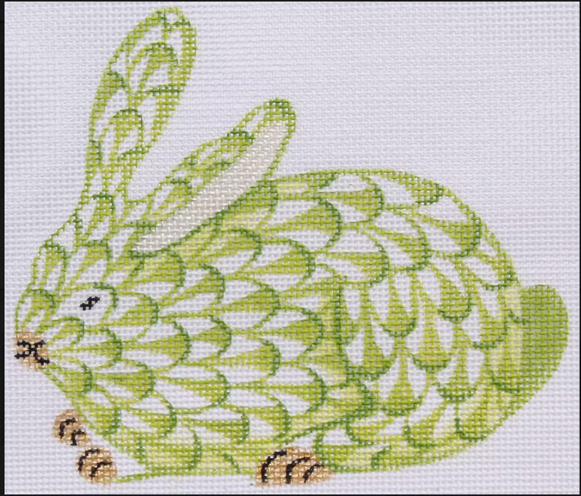 Mini Herend-style Crouching Bunny – lime w/ gold