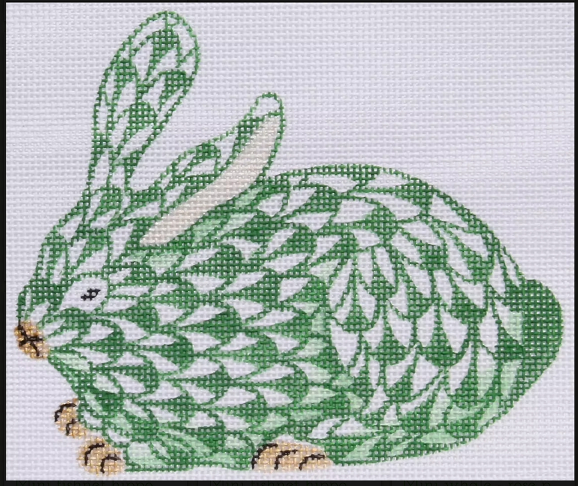 Mini Herend-style Crouching Bunny – emerald w/ gold