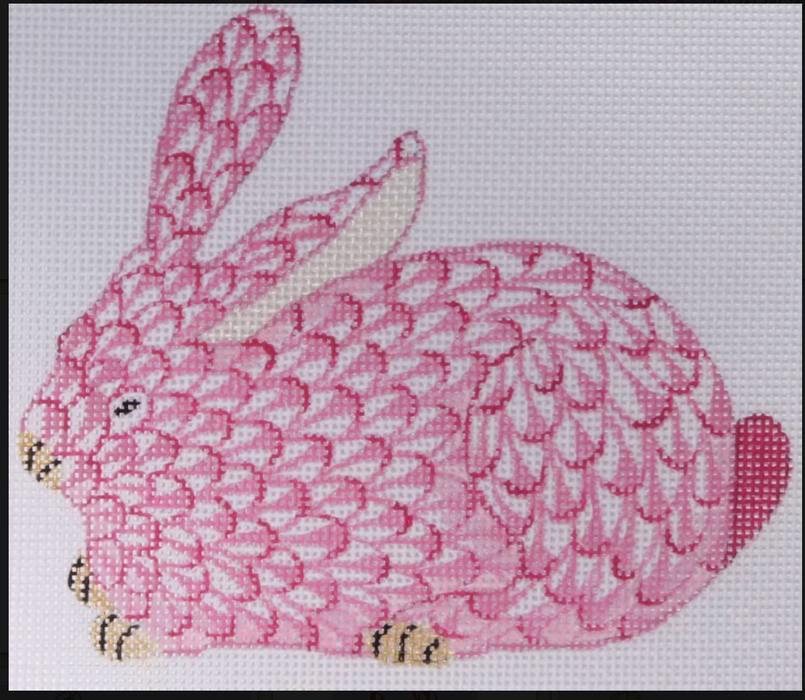 Mini Herend-style Crouching Bunny – pink & gold